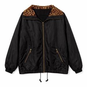 Vintage Cozy Reversible black jacket two in one Leopard Kitty Cat Animal